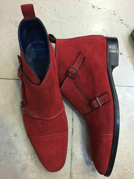 Monk Suede Red Cap Toe Boots - leathersguru