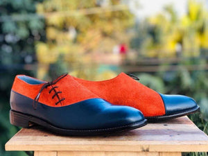 Men's Blue & Tan Leather Suede Shoe - leathersguru