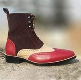 Handmade Multi-color Wing Tip Brogue Lace Up Boots - leathersguru