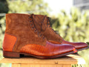 Men's Brown Tan Suede & Crocodile Leather Boots - leathersguru