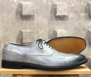 Bespoke Gray Leather Brogue Toe Lace Up Shoe for Men - leathersguru