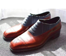Load image into Gallery viewer, Handmade Men&#39;s Leather Brown Blue Cap Toe Brogue Shoes - leathersguru
