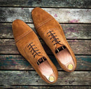 Handmade Men's Suede Tan Color Cap Toe Shoes - leathersguru