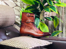 Load image into Gallery viewer, Men Handmade Field Dark Brown Grain Buckle Boots - leathersguru

