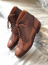 Load image into Gallery viewer, Handmade Men&#39;s Ankle High Brown Leather Cap Toe Boot - leathersguru
