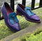 Handmade Men's Leather purple Split Toe Blue Fringe Slip On Shoes - leathersguru