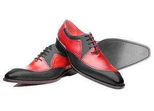 Handmade Men's Leather Red Black Shoes - leathersguru