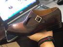 Men's Leather Monk Strap  Brown Brogue Shoes - leathersguru