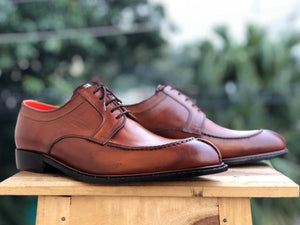 Bespoke Brown Leather Split Toe Lace up Shoe for Men - leathersguru