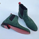Handmade Men's Ankle High Suede Green Chelsea Boot - leathersguru