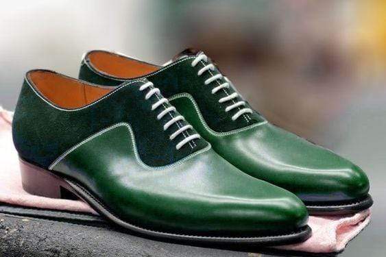 Handmade Green Men's Leather Suede Shoes - leathersguru