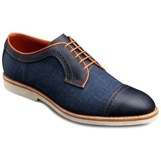 Men's Leather Tweed Black Navy Blue Cap Toe Shoes - leathersguru