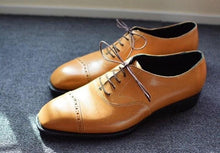 Load image into Gallery viewer, Handmade Men&#39;s Tan Leather Lace Up Shoes - leathersguru
