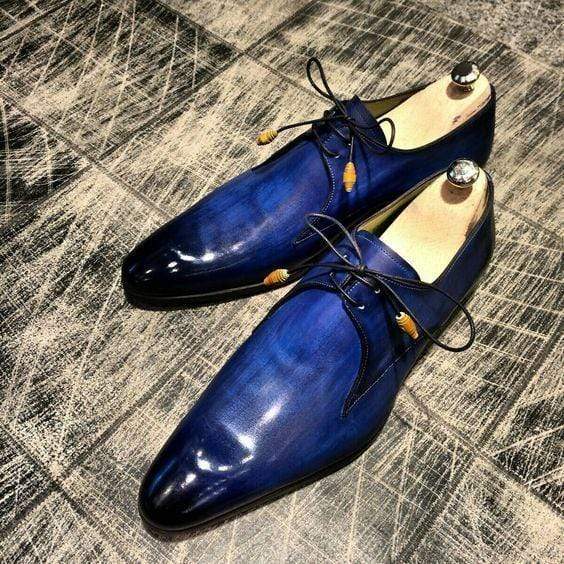 Handmade Men's Leather Blue Derby Shoes - leathersguru