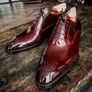 Handmade Men's Burgundy Leather Brogue Shoes - leathersguru