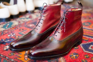 Handmade Brown Burgundy Leather Lace Up Boot - leathersguru