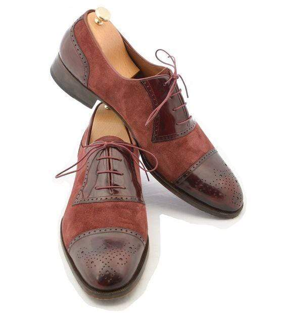 Handmade Men's Brown Leather Suede Cap Toe Brogue Shoes - leathersguru
