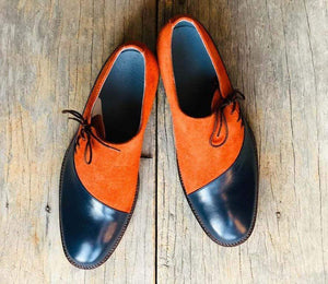 Men's Blue & Tan Leather Suede Shoe - leathersguru