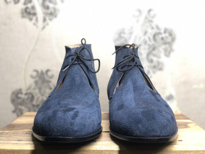 Men's Half Ankle Navy Blue Lace Up Suede Boot - leathersguru