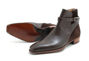 Men's Ankle High Leather Suede Brown Jodhpurs Buckle Boot - leathersguru