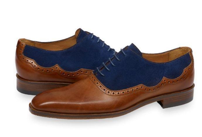 Handmade Men's Blue Brown Leather Suede Shoes - leathersguru