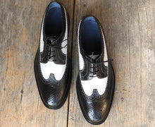 Load image into Gallery viewer, Bespoke Black &amp; White Leather Wing Tip Lace Up Shoe for Men - leathersguru
