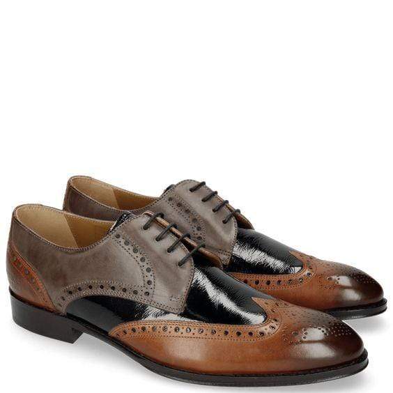 Men's Leather Brown Black Wing Tip Brogue Lace Up Shoes - leathersguru