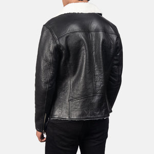 Alberto White Shearling Black Leather Jacket For Men's