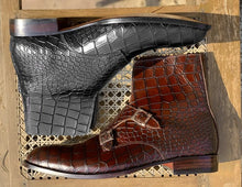 Load image into Gallery viewer, Ankle High Double Buckle Handmade Brown Alligator Leather Boots for Men&#39;s
