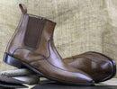 Ankle High Handmade Cognac Chelsea Leather Boots For Men's