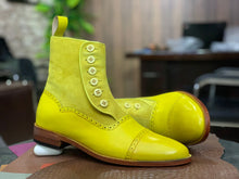 Load image into Gallery viewer, Ankle High Handmade  Men&#39;s Classic Yellow Leather Suede Boot ,Cap Toe Style Boot
