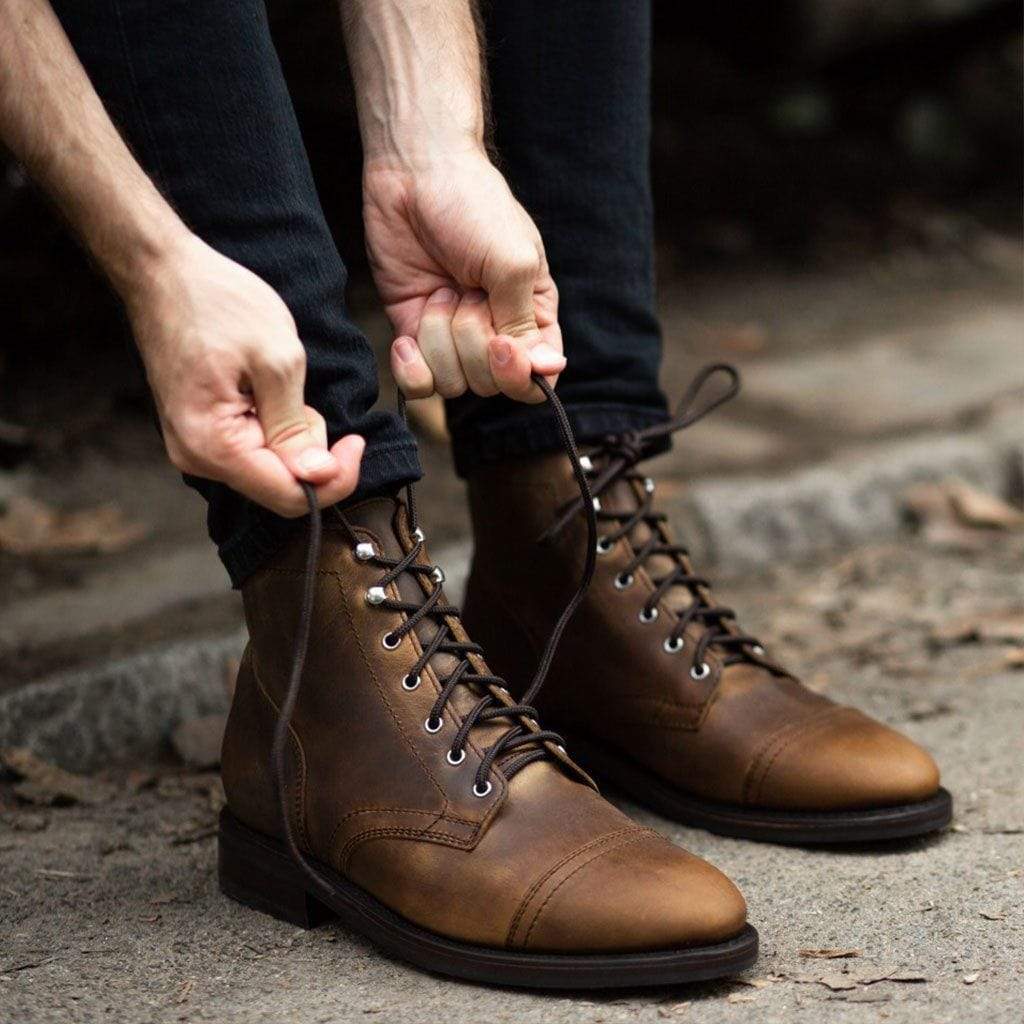 Handmade Brown Ankle Cap Toe Leather Boot For Men's - leathersguru