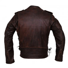 Load image into Gallery viewer, Antique Brown Biker Leather Jacket For Men Brando Style
