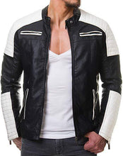 Load image into Gallery viewer, Stylish White &amp; Black Real Leather Pocket Men&#39;s Jacket - leathersguru
