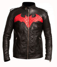 Load image into Gallery viewer, Batman Red &amp; Black Racing Motorbike Genuine Real Leather Jacket Shoulder Straps

