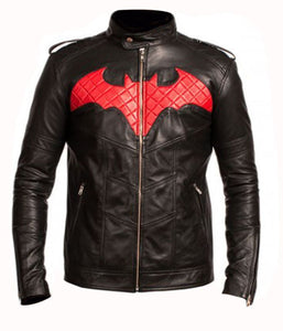 Batman Red & Black Racing Motorbike Genuine Real Leather Jacket Shoulder Straps