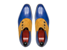 Load image into Gallery viewer, Bespoke Blue &amp; Tan Button Shoes Leather Suede Shoes Party Wear Shoes,Dress Shoes
