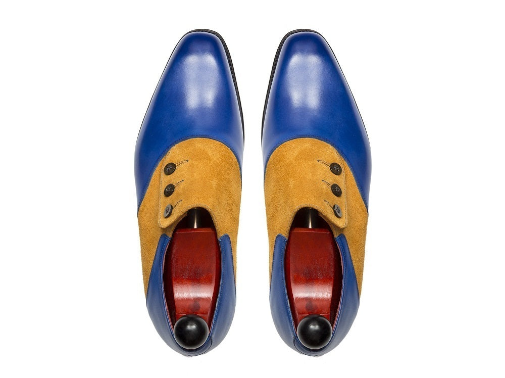 Bespoke Blue & Tan Button Shoes Leather Suede Shoes Party Wear Shoes,Dress Shoes