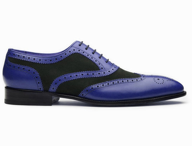 Bespoke Oxfords Spectator Wingtip Two Tone Navy Shoes Hand Crafted Leather Men