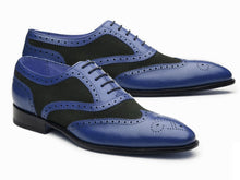 Load image into Gallery viewer, Bespoke Oxfords Spectator Wingtip Two Tone Navy Shoes Hand Crafted Leather Men
