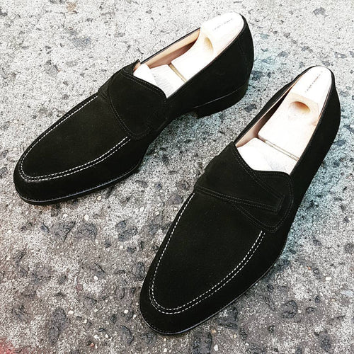 Handmade Black Loafers Suede Slip On Shoe - leathersguru