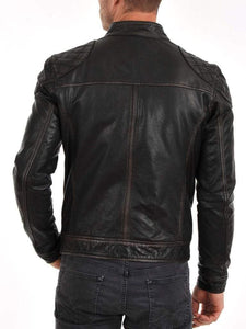 Handmade Black Distressed Leather Jacket Men's Pure Lambskin Biker Jacket - leathersguru