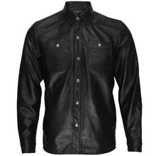 Load image into Gallery viewer, Handmade Black Lambskin Leather Collared Lightweight Jacket Over Shirt,Men genuine leather jacket - leathersguru

