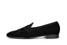 Load image into Gallery viewer, Black Belgina Loafer Velvet Shoes, Double Monk Style Men Party Shoes.
