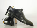 Handmade\ Black Brogue Toe Leather Formal Men's Shoes - leathersguru