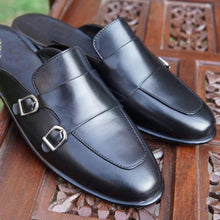 Load image into Gallery viewer, Black Leather Men&#39;s Formal Slip On Flats Sandal Loafer Shoes, Dress Shoes Men
