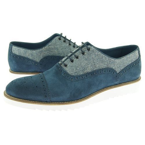 Blue Color Tweed Lace Up Rounded Cap Toe Genuine Leather Men Handcrafted Shoes