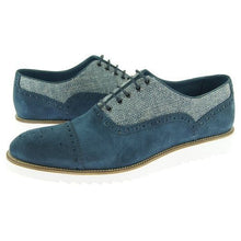 Load image into Gallery viewer, Blue Color Tweed Lace Up Rounded Cap Toe Genuine Leather Men Handcrafted Shoes
