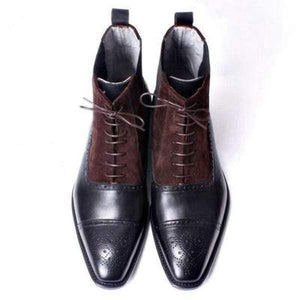 Handmade Brown Cap Toe Brogue Lace Up Leather Suede Boot - leathersguru
