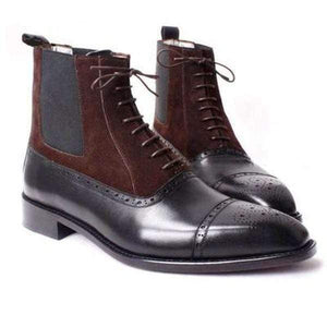 Handmade Brown Cap Toe Brogue Lace Up Leather Suede Boot - leathersguru